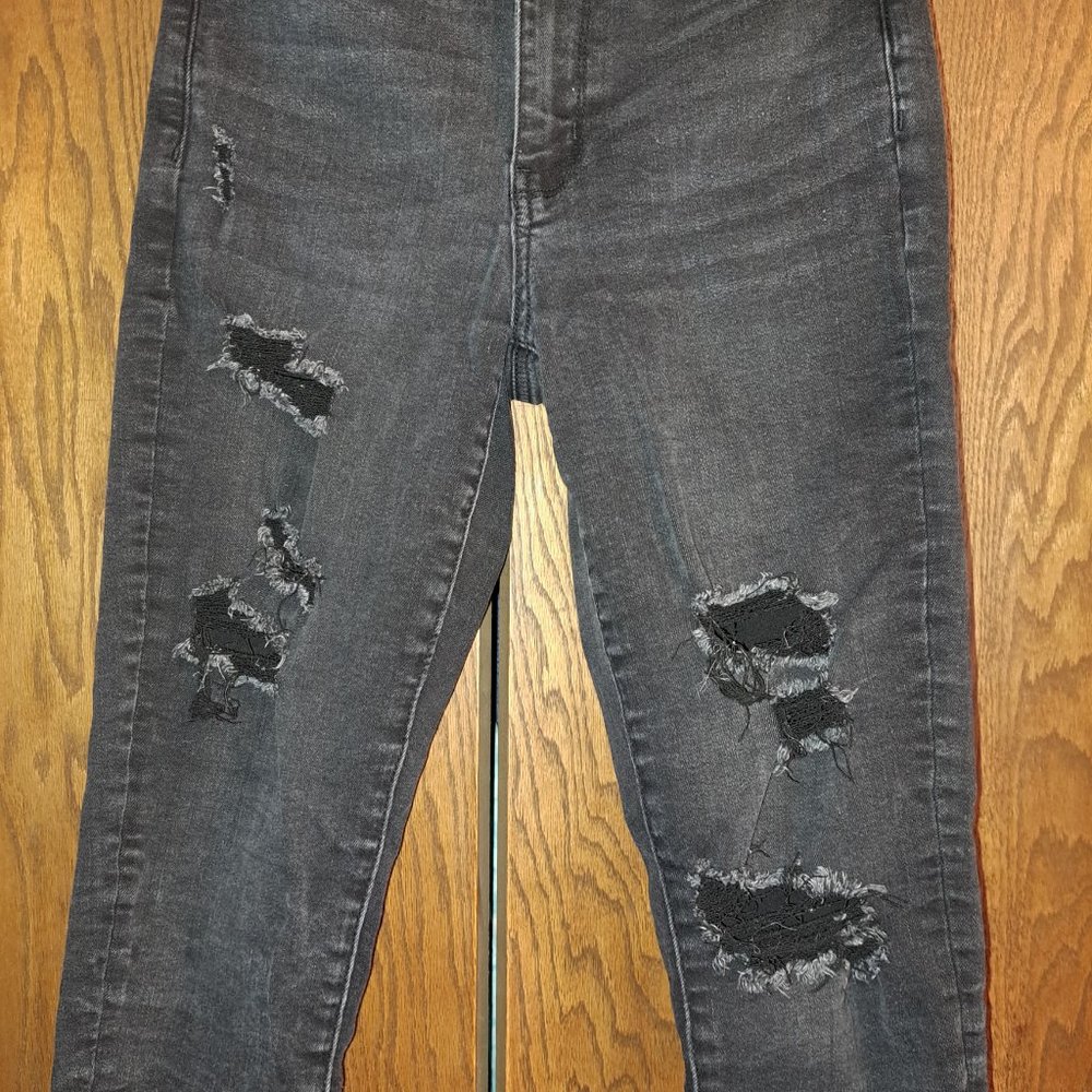 American Eagle Distressed High Rise Jegging Crop Jeans Sz 6 Next Level Stretch - Picture 3 of 9